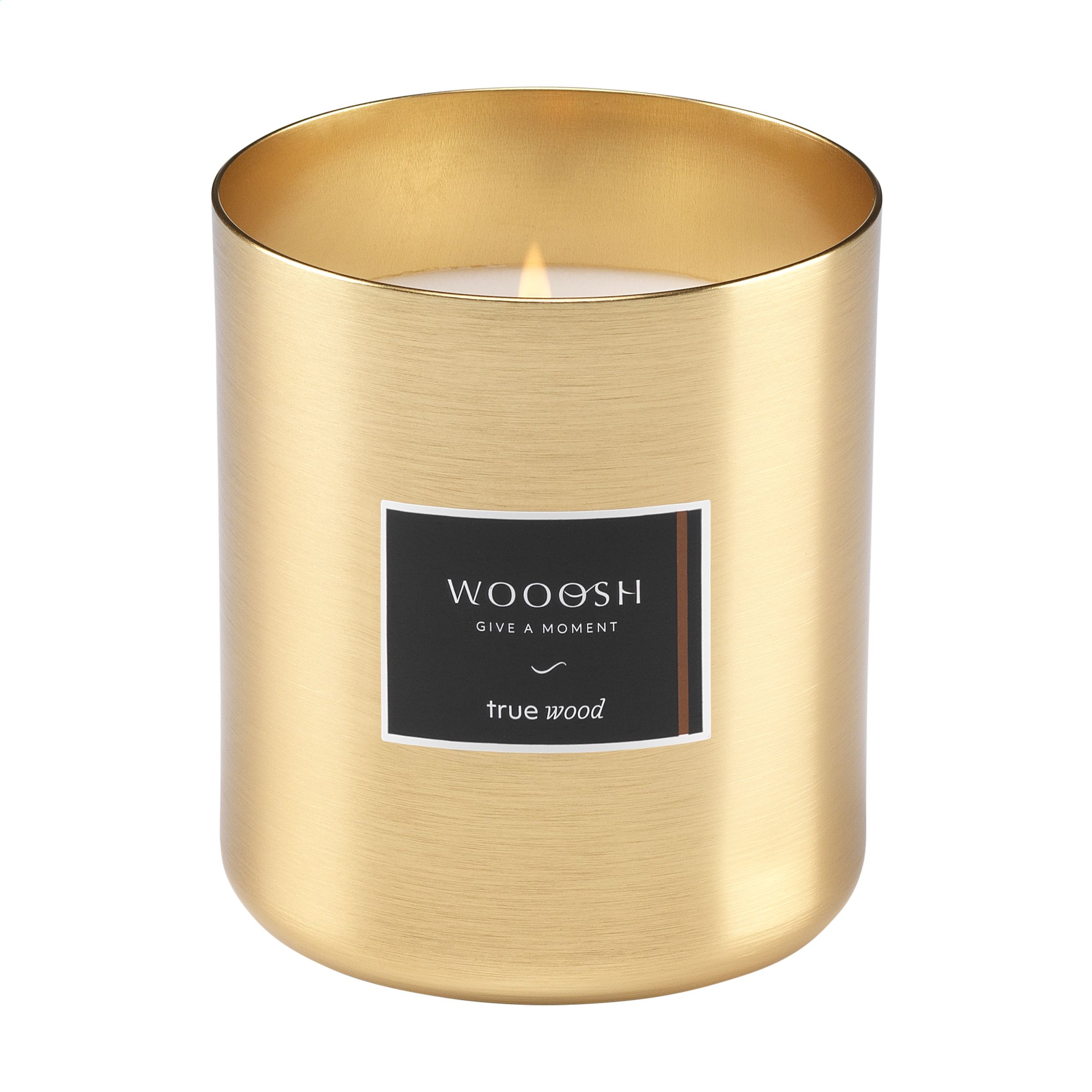 Bougie parfumée au véritable bois Wooosh dans un porte-bougie en aluminium - Brutelles