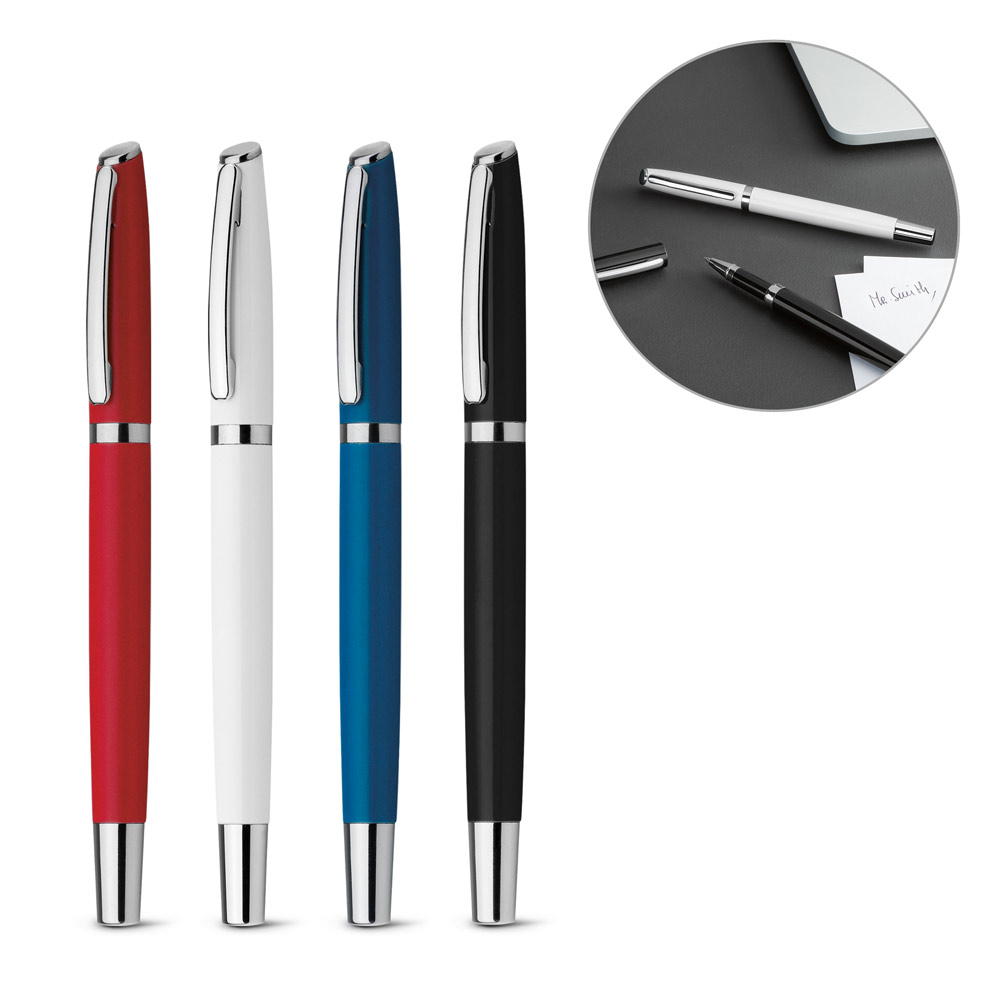 Stylo à bille roulante en aluminium bleu avec clip - Zaprinta France