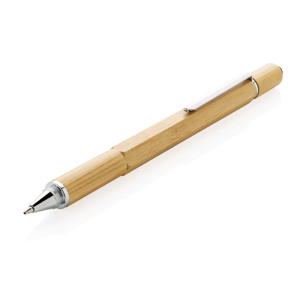 Stylo multifonction en bambou avec règle, niveau à bulle, tournevis, embout pour écran tactile et stylo à bille - Fontenai-sur-Orne