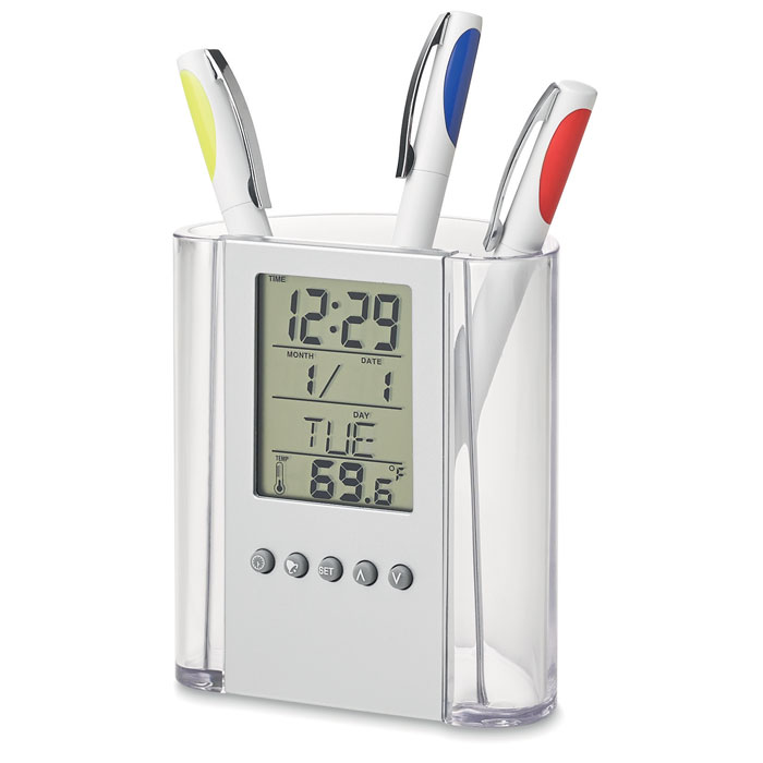 Porte-stylo multifonctionnel avec calendrier, réveil et thermomètre - Villy-en-Trodes