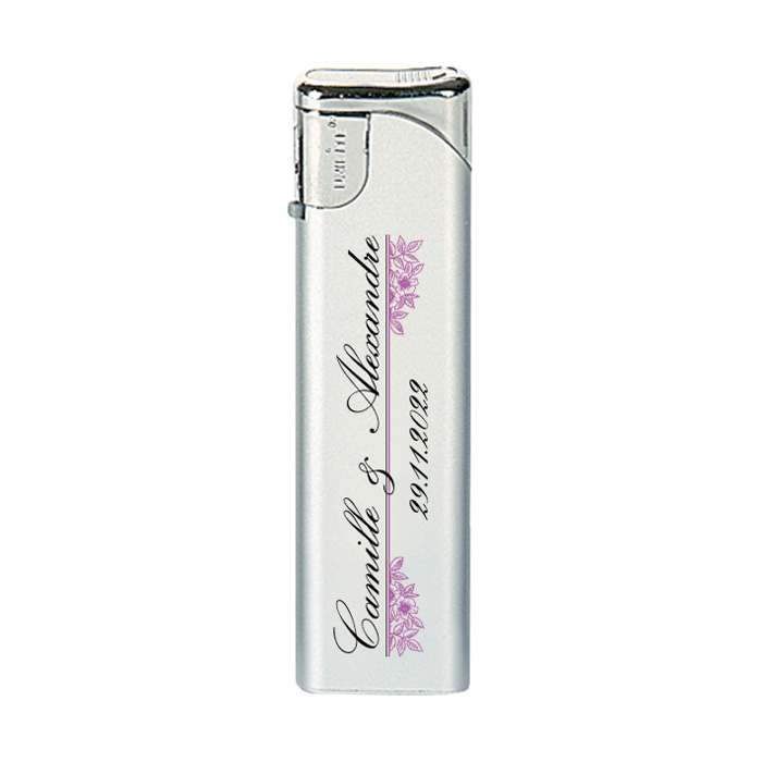 Briquet personnalisé slider électronique argenté motif floral - Pacaya