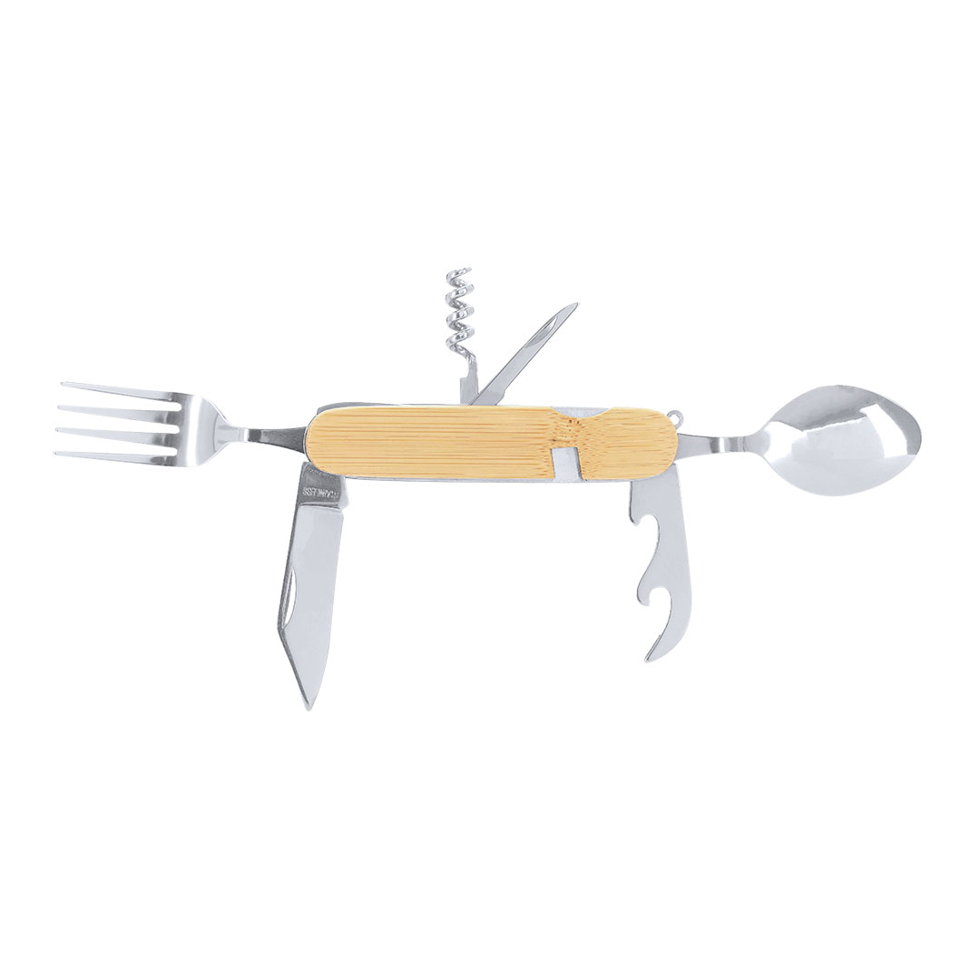 Ensemble de Couverts Multifonctionnels en Acier et Bambou - Étrochey
