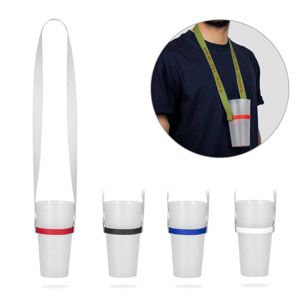 ROTHERHAM. Cordon de sublimation en polyester recyclé (100% rPET) avec support de tasse en silicone