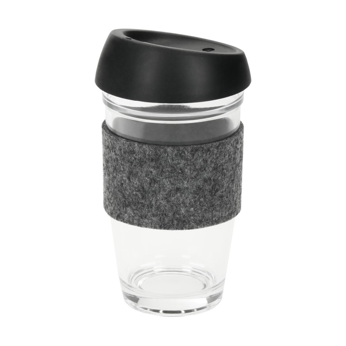 Tasse à café en verre borosilicaté avec couvercle en silicone et manchon en feutre 500ml - Pruniers-en-Sologne - Zaprinta France