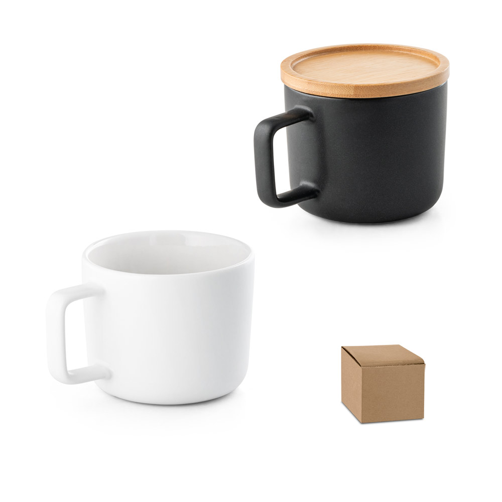 Mug en céramique avec couvercle et base en bambou 220ml - Rochefort - Zaprinta France