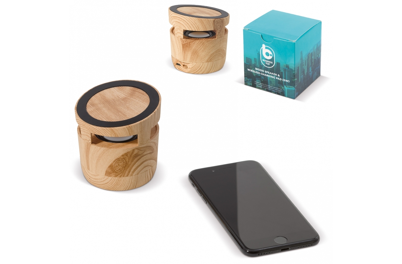 Enceinte 3W et Chargeur sans fil 5W en bois - Zaprinta France