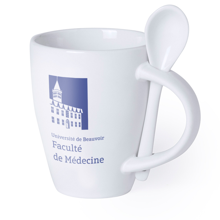 Mug blanc personnalisé avec cuillère 300 ml - Giovanna